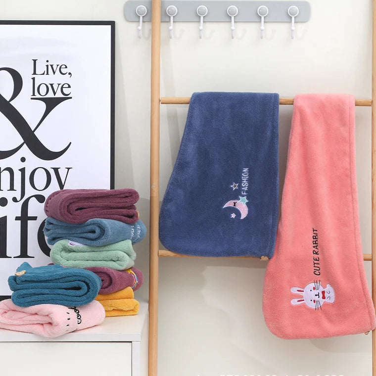 1Pc Embroidery Style Hair Drying Cap, Coral Fleece Thickened Hair Towel for Bathroom, Women's Absorbent Quick Drying Shower Cap,
