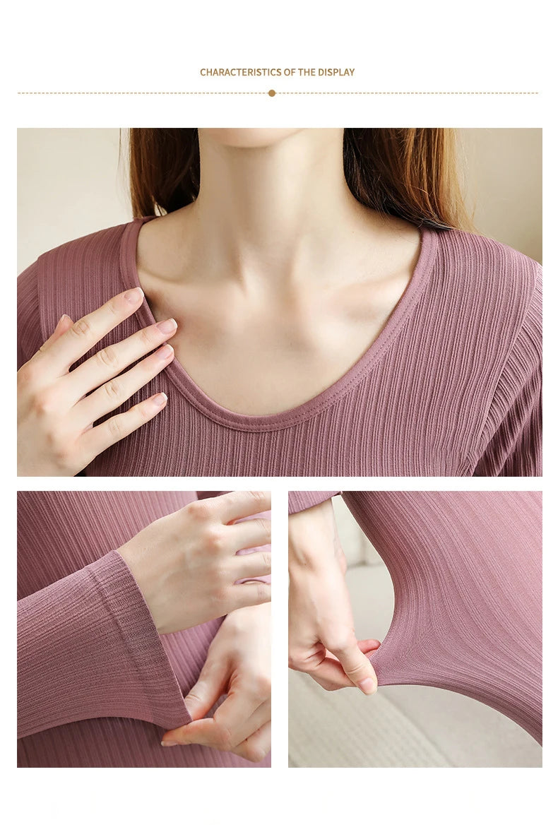 1 Set Warm Thermal Underwear Sexy Ladies Intimates Long Johns Women Shaped Sets Female Middle Collar Thermal Shaping Clothes