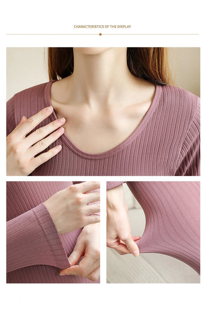 1 Set Warm Thermal Underwear Sexy Ladies Intimates Long Johns Women Shaped Sets Female Middle Collar Thermal Shaping Clothes