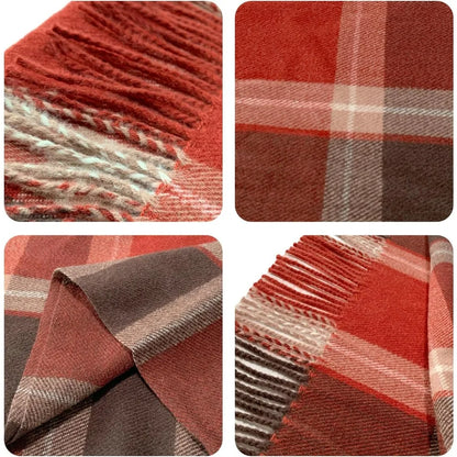 1PCS Winter Scarf for Women Red Green Plaid Scarf w/fringe Tartan Cashmere Feel Pashmina Shawl Soft Warm Chunky Scarves