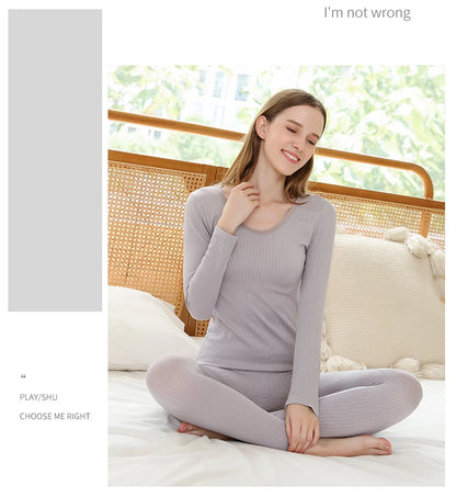 1 Set Warm Thermal Underwear Sexy Ladies Intimates Long Johns Women Shaped Sets Female Middle Collar Thermal Shaping Clothes