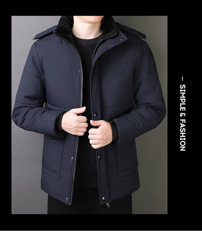 YJKVUR 2024 Winter New Jacket Men Mid-Length Thick Warm Waterproof Hooded Parka Windbreaker Military Fleece Plus Size Coat