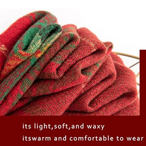 1PCS Winter Scarf for Women Red Green Plaid Scarf w/fringe Tartan Cashmere Feel Pashmina Shawl Soft Warm Chunky Scarves
