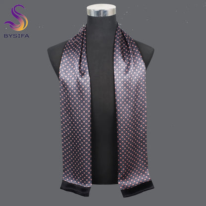 [BYSIFA] Male Silk Scarves Fall Winter 100% Silk Men Beige Khaki Long Scarf Accessories Spring Handsome Scarf Cravat160*26cm