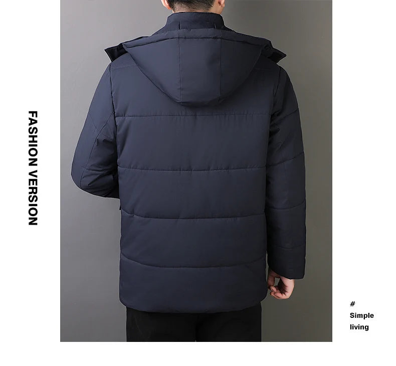 YJKVUR 2024 Winter New Jacket Men Mid-Length Thick Warm Waterproof Hooded Parka Windbreaker Military Fleece Plus Size Coat