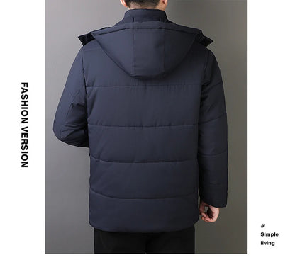 YJKVUR 2024 Winter New Jacket Men Mid-Length Thick Warm Waterproof Hooded Parka Windbreaker Military Fleece Plus Size Coat