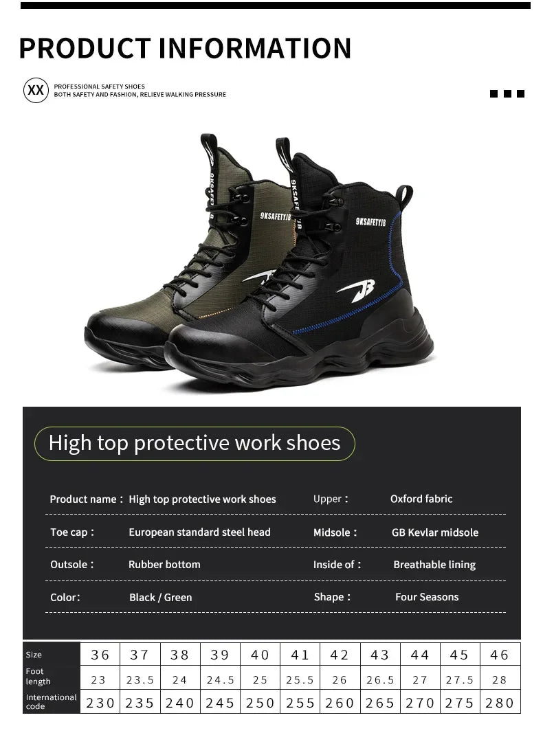 2024 New Safety Shoes Men Boots High Top Work Sneakers Steel Toe Cap Anti-smash Puncture-Proof work Boots Indestructible Shoes