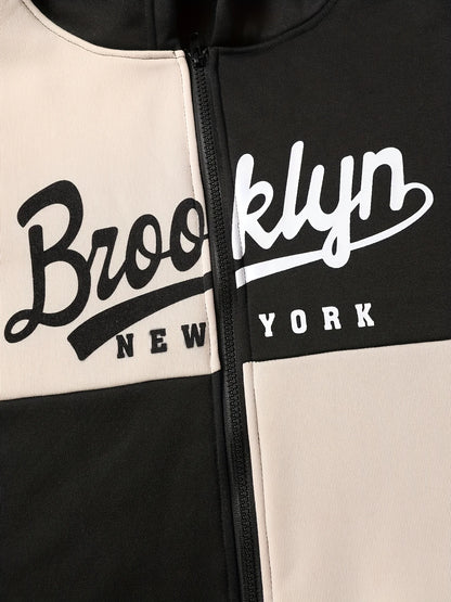 2-piece men's autumn/winter printed zip-up long-sleeved sweatshirt and sweatpants set