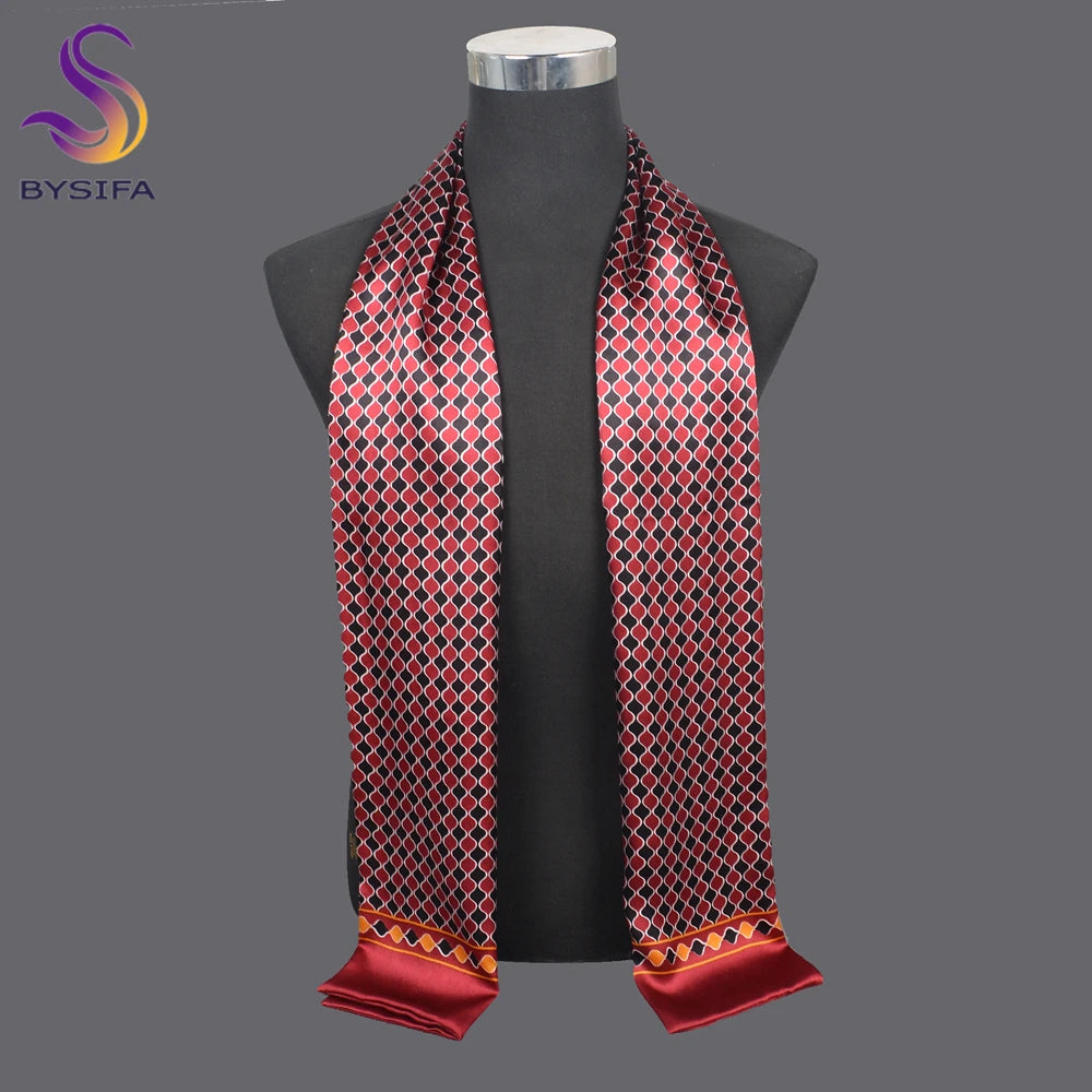 [BYSIFA] Male Silk Scarves Fall Winter 100% Silk Men Beige Khaki Long Scarf Accessories Spring Handsome Scarf Cravat160*26cm