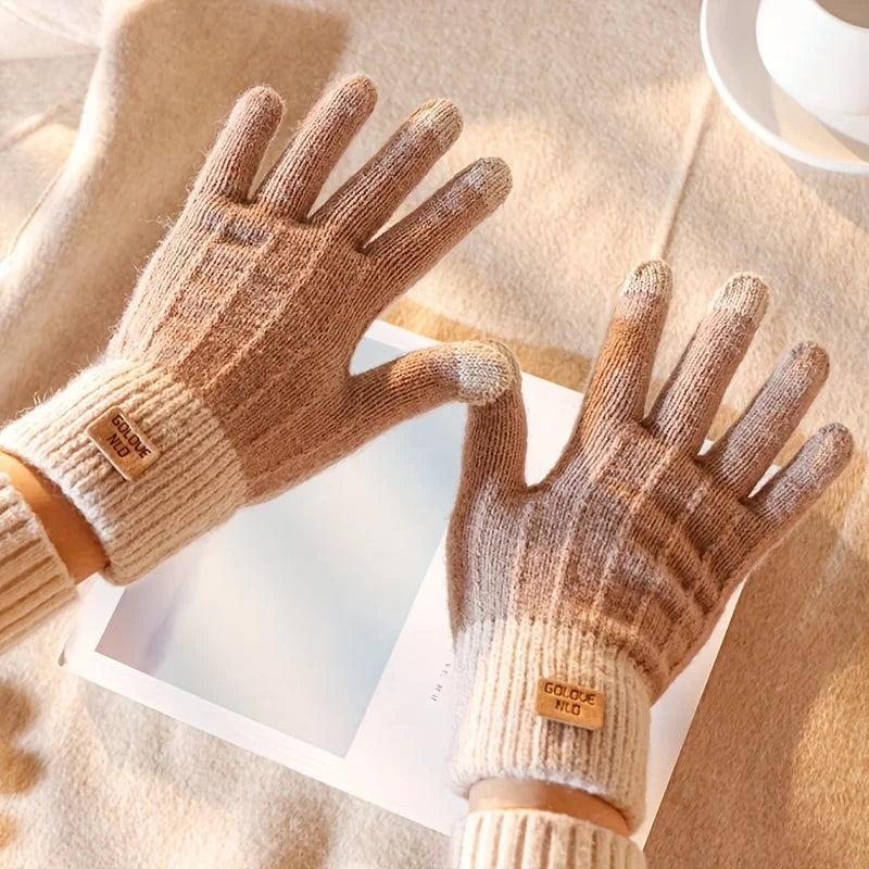 1pair Winter Warm Touch Screen Knitted Gloves For Women And Men, One Size Fit All