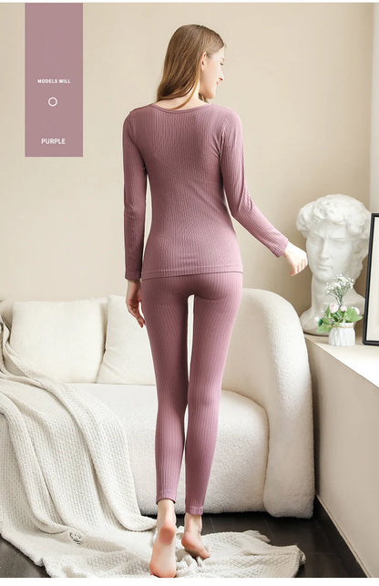 1 Set Warm Thermal Underwear Sexy Ladies Intimates Long Johns Women Shaped Sets Female Middle Collar Thermal Shaping Clothes