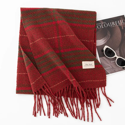 1PCS Winter Scarf for Women Red Green Plaid Scarf w/fringe Tartan Cashmere Feel Pashmina Shawl Soft Warm Chunky Scarves