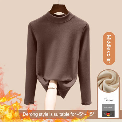 1pcs Women Autumn Winter Long-sleeved T-shirt Lady Thermal Underwear Thick Velvet Slim Fit Fashion New Style Round-neck Top