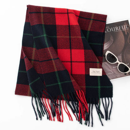 1PCS Winter Scarf for Women Red Green Plaid Scarf w/fringe Tartan Cashmere Feel Pashmina Shawl Soft Warm Chunky Scarves