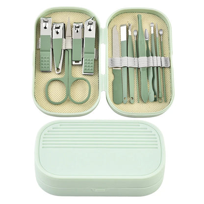 14 Piece Deluxe Manicure & Pedicure Set Pink And Blue Stainless Steel Nail Scissors, Clippers, Ear Digging Spoon for Men & Women