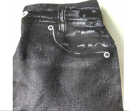 1pcs Women's Denim Print Leggings Females Fashion Slim Leggings Faux Jeans Leggings Lady Stretch Printed Tights Black Blue Pants