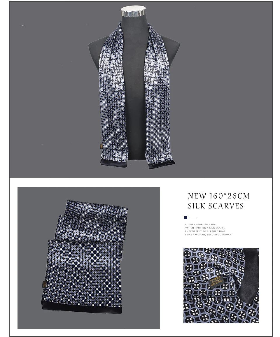 [BYSIFA] Male Silk Scarves Fall Winter 100% Silk Men Beige Khaki Long Scarf Accessories Spring Handsome Scarf Cravat160*26cm