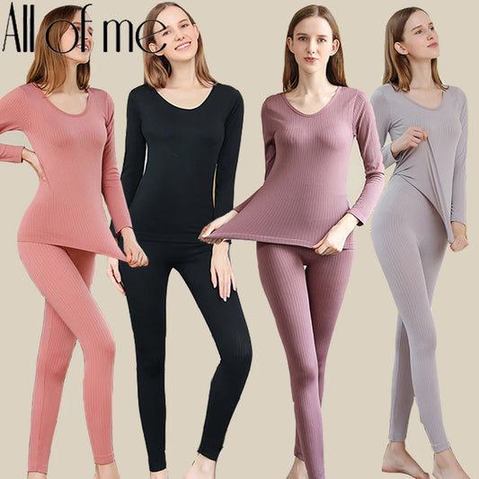 1 Set Warm Thermal Underwear Sexy Ladies Intimates Long Johns Women Shaped Sets Female Middle Collar Thermal Shaping Clothes