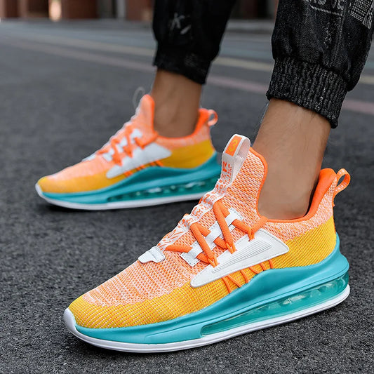 2025 new flying woven breathable sports shoes men's low-top springback air cushion running shoes non-slip travel shoes