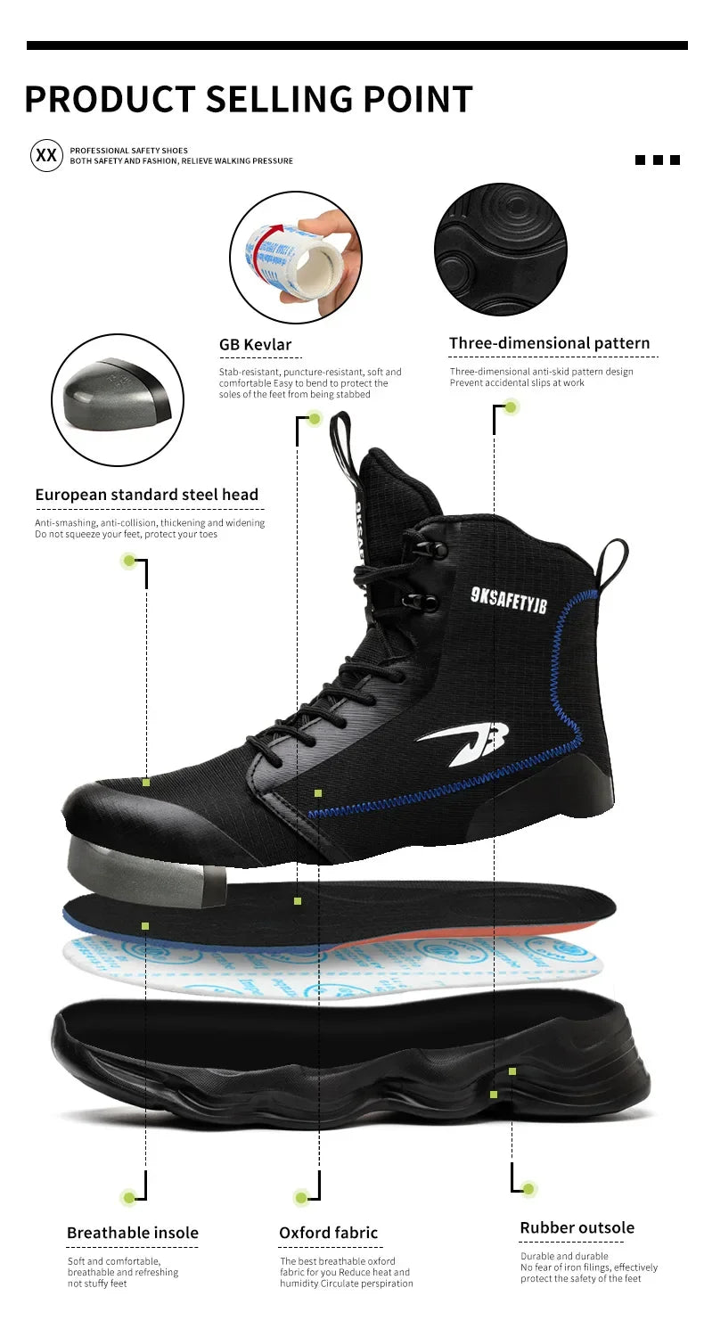 2024 New Safety Shoes Men Boots High Top Work Sneakers Steel Toe Cap Anti-smash Puncture-Proof work Boots Indestructible Shoes