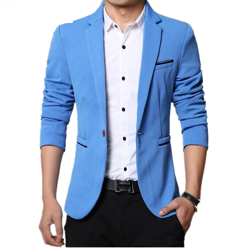 2024 Men Slim fit New Fashion Blazer Suit Jacket Black Blue Red Plus size L to 5XL Male Blazers Mens Coat Wedding Dress