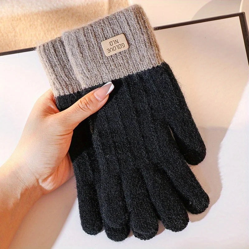 1pair Winter Warm Touch Screen Knitted Gloves For Women And Men, One Size Fit All