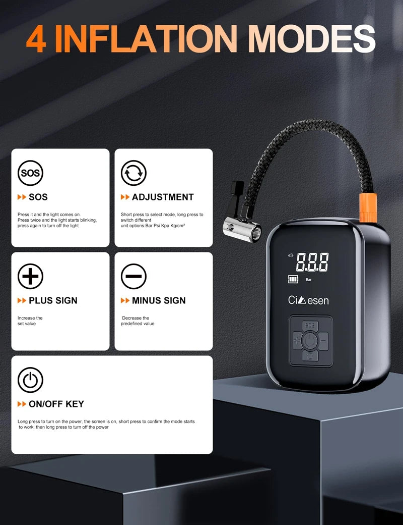 1pc Car Wireless Air Pump 150PSI Portable Electric Tire Inflation For Car Bicycle Motorcycle Air Compressor Inflator US Shipping