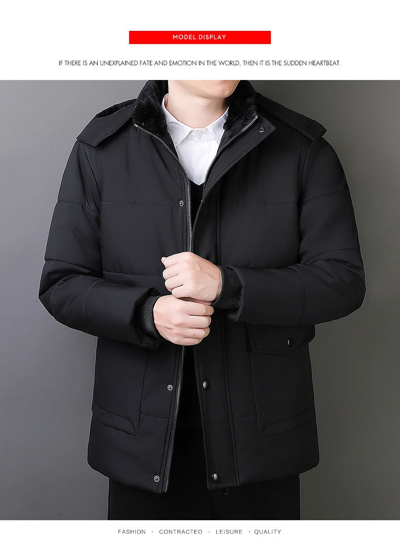 YJKVUR 2024 Winter New Jacket Men Mid-Length Thick Warm Waterproof Hooded Parka Windbreaker Military Fleece Plus Size Coat