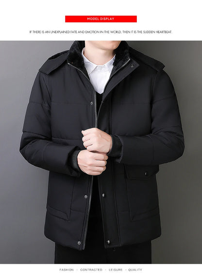 YJKVUR 2024 Winter New Jacket Men Mid-Length Thick Warm Waterproof Hooded Parka Windbreaker Military Fleece Plus Size Coat