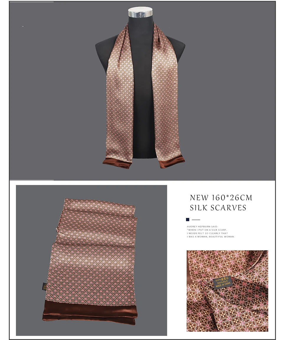 [BYSIFA] Male Silk Scarves Fall Winter 100% Silk Men Beige Khaki Long Scarf Accessories Spring Handsome Scarf Cravat160*26cm