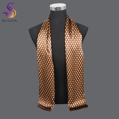 [BYSIFA] Male Silk Scarves Fall Winter 100% Silk Men Beige Khaki Long Scarf Accessories Spring Handsome Scarf Cravat160*26cm