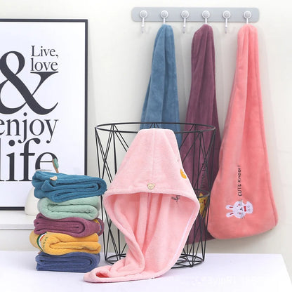 1Pc Embroidery Style Hair Drying Cap, Coral Fleece Thickened Hair Towel for Bathroom, Women's Absorbent Quick Drying Shower Cap,