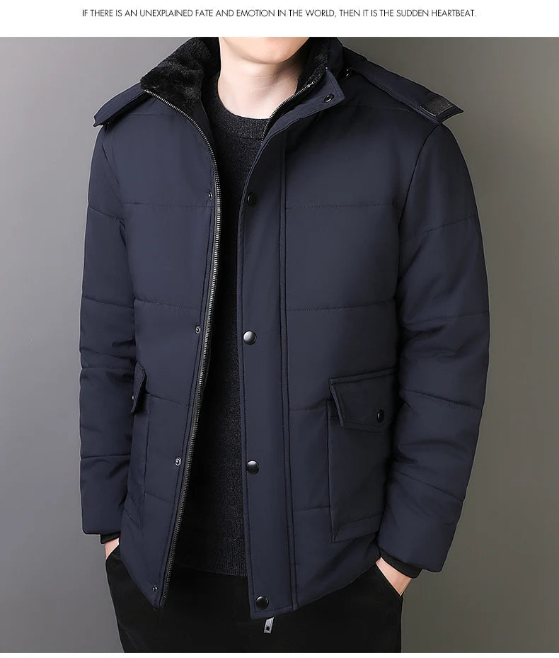 YJKVUR 2024 Winter New Jacket Men Mid-Length Thick Warm Waterproof Hooded Parka Windbreaker Military Fleece Plus Size Coat